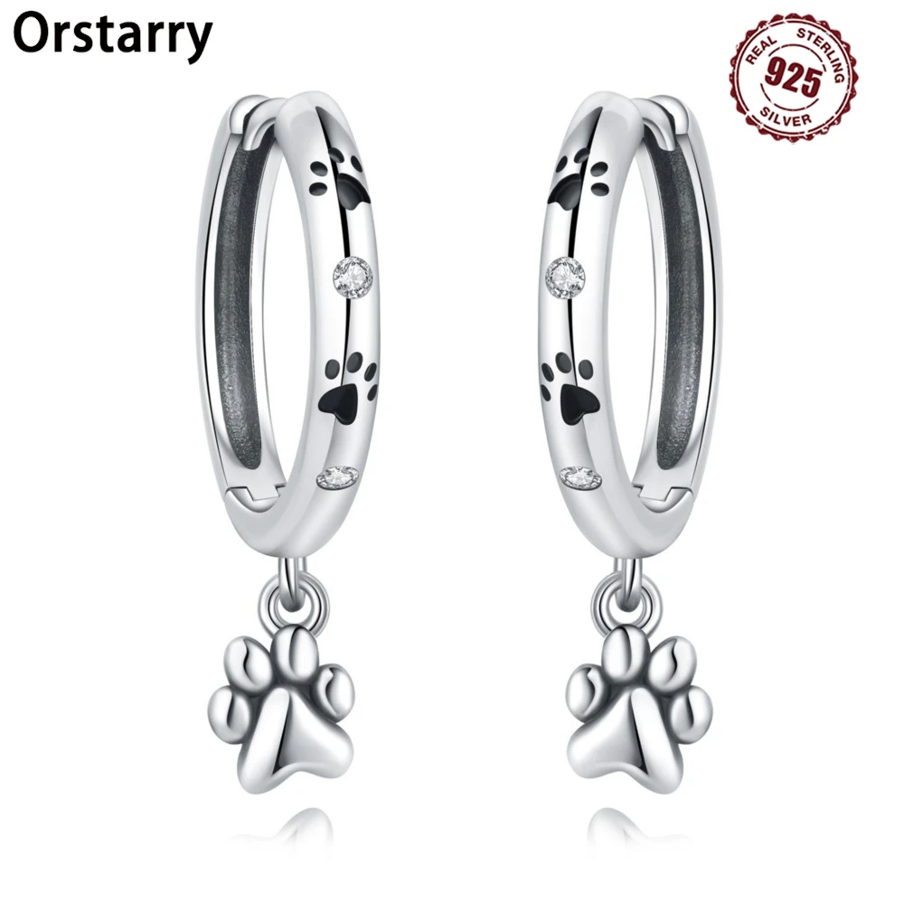 925 Sterling Silver Pet Paw Print Tassel Drop Earrings Kolczyki damskie Dziewczyna Urok Moda Wszechstronna Biżuteria imprezowa Prezenty urodzinowe