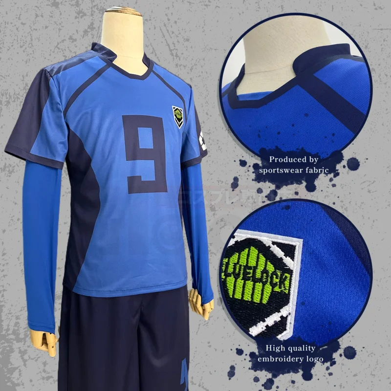 HOLOUN Blue Lock Anime OTOYA No.9 Cosplay Costume Wig Football Team Uniform Embroidery Logo Daily Sport Wearing Rose Net JS4083