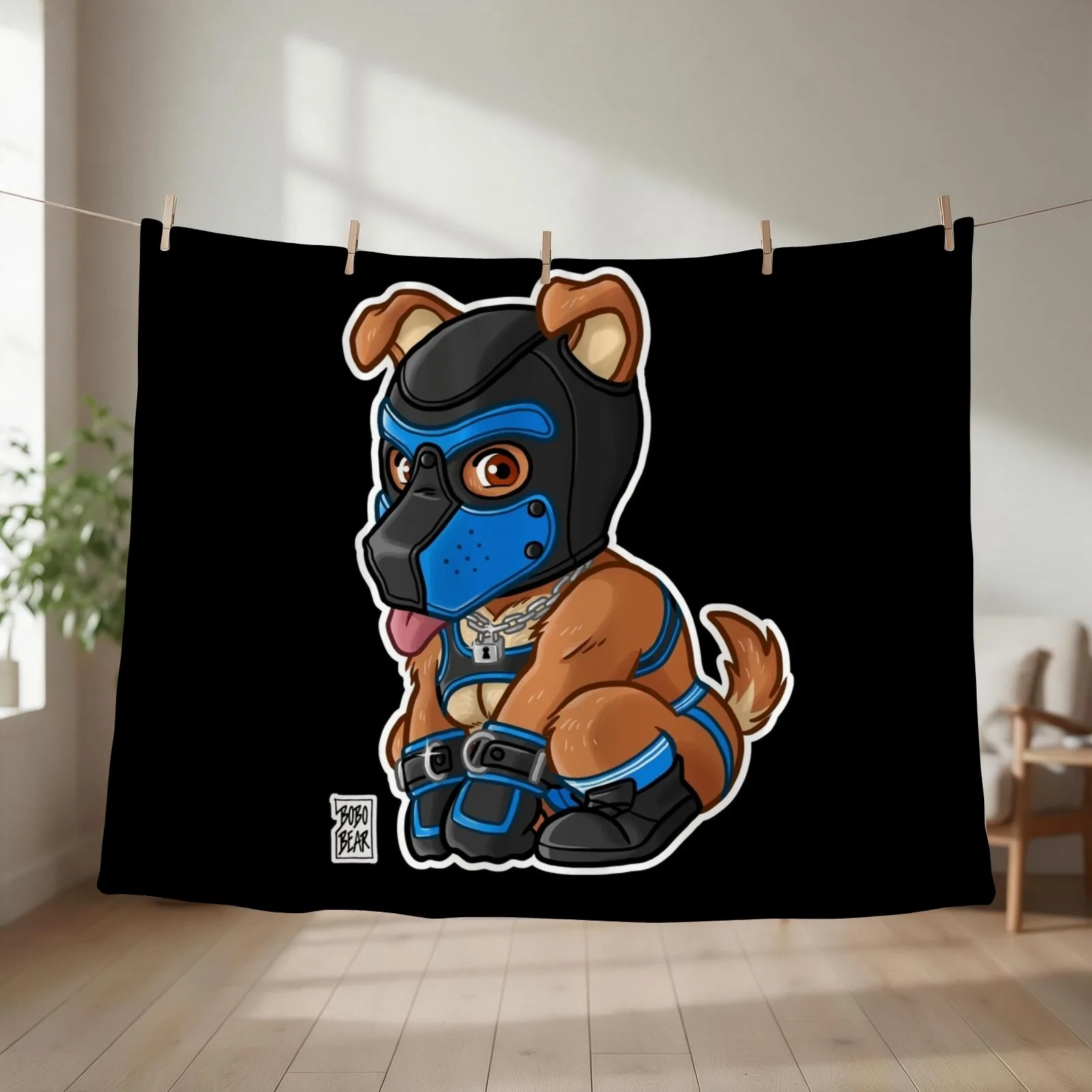 PLAYFUL PUPPY - BLUE MASK - BEARZOO SERIES Throw Blanket couch cozy soft plush fuzzy picnic outdoor blanket