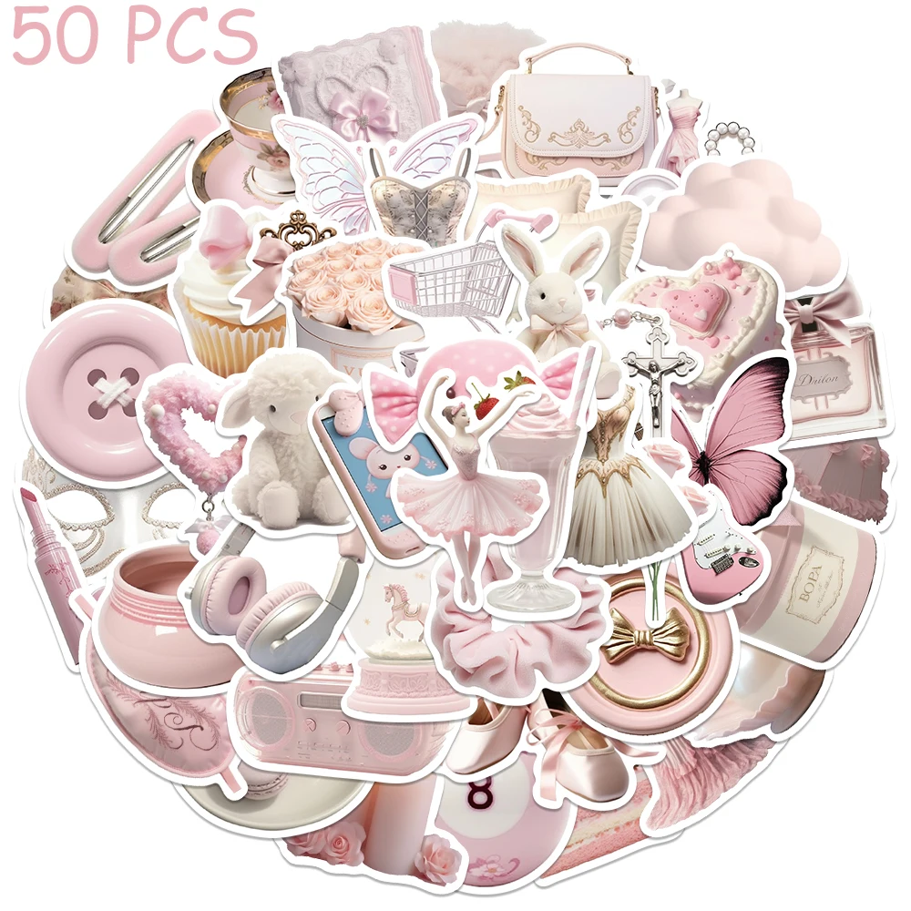 

50pcs INS Style Pink Ballet Girl Stickers Decals For Phone Laptop Luggage Scrapbook Skateboard Aesthetic Stickers Girls Gifts