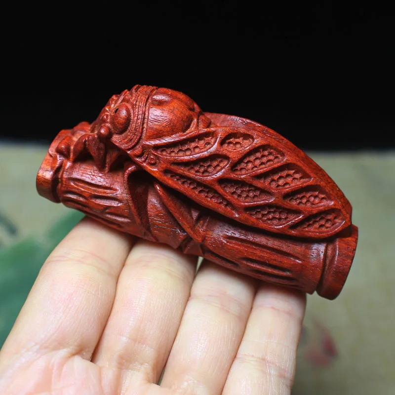 

Zambian Rosewood Cicada Handheld Ornament Blood Sandalwood Artwork Unparalleled Carving Craft Red Wood Ornament Wholesale Natura