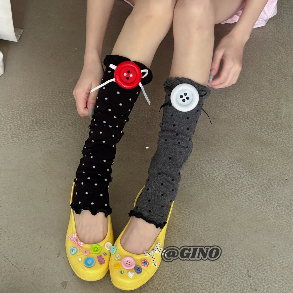 Summer Button Polka Dot Bow Ins Style Socks Dopamine Colorful Spicy Girl Trendy Y2K Subculture Lolita Cute Calf Socks