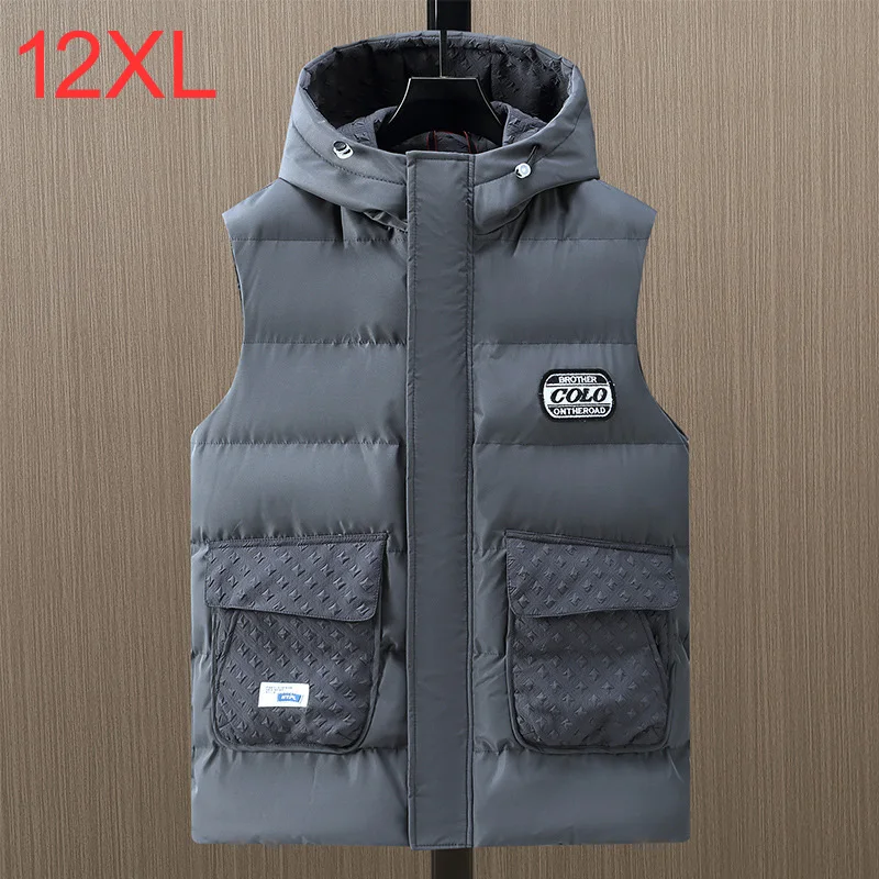 Winter Vests Men Thick Warm Vest Plus Size 10XL 12XL Fashion Casual Solid Color Black Vests Sleeveless Jacket Big Size 11XL