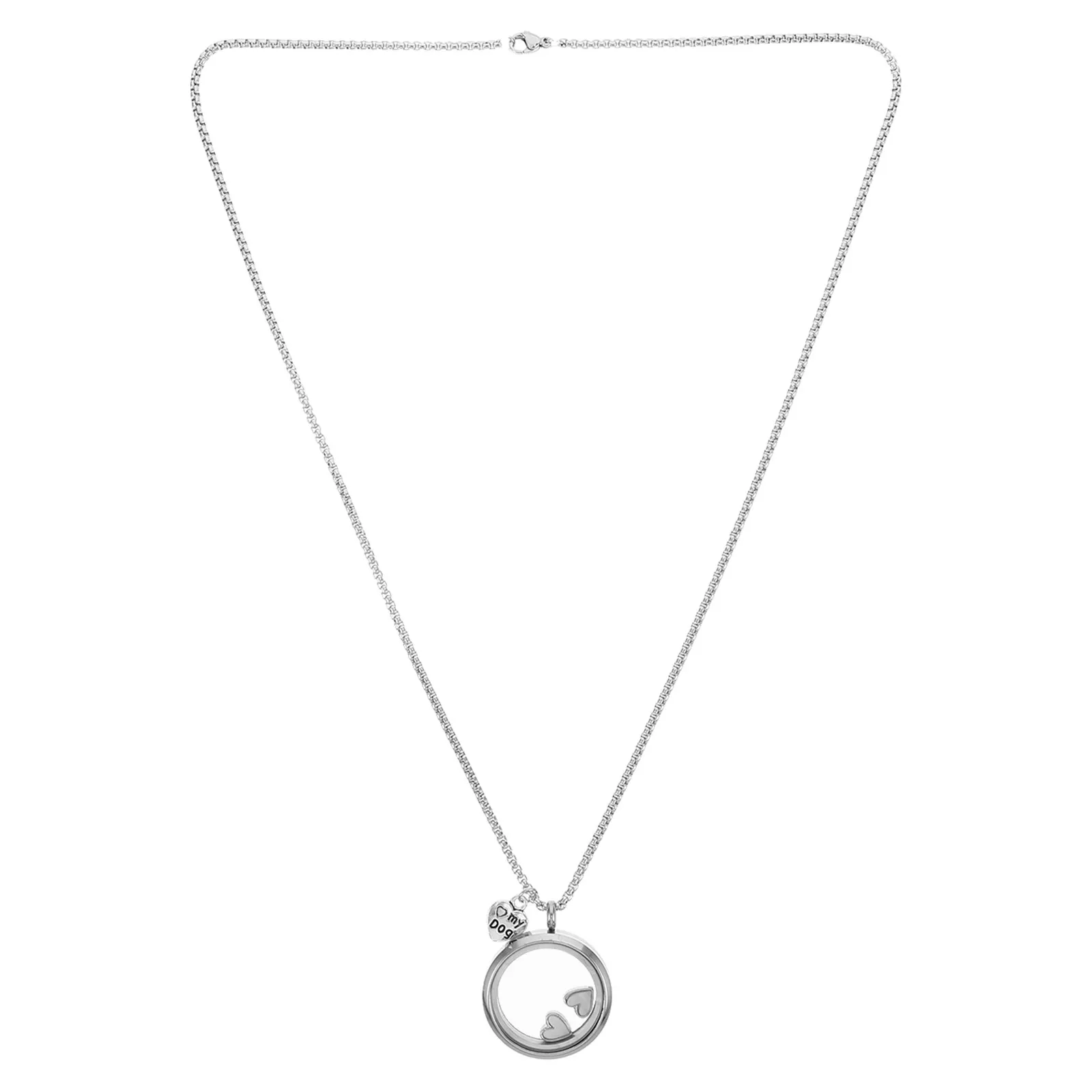 Stainless Steel Pet Memorial Necklace Small Transparent Glass Circle Pendant Dog Ashes Hair Keepsake Jewelry Commemorative