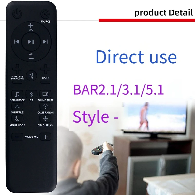 Remote Control for Bar 2.1 3.1 5.1 Channel 4K Ultra HD Sound Bar System Wireless Home Theater Audio Remote Control