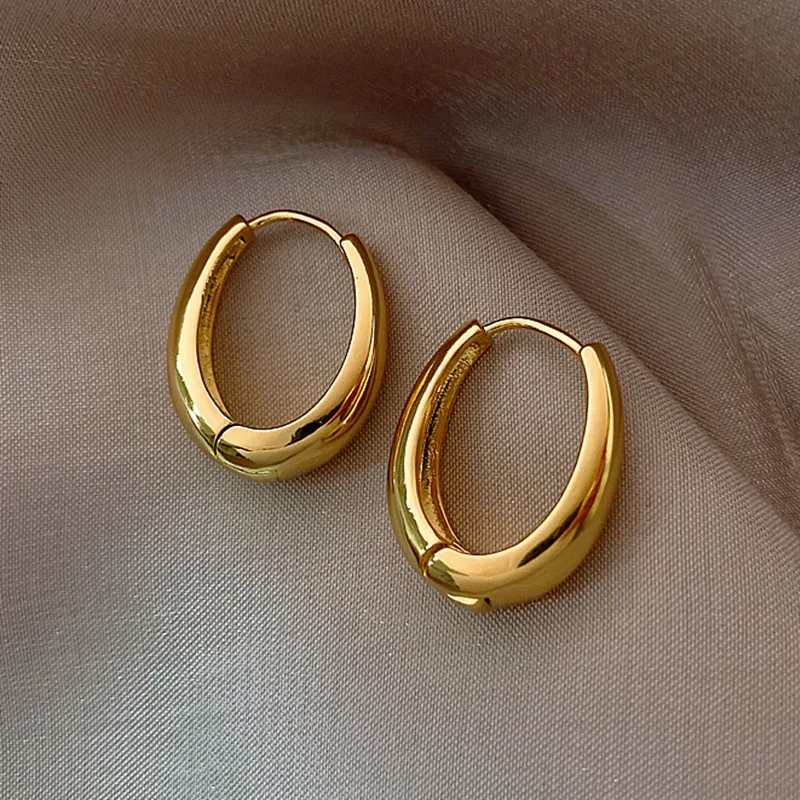 JWER Vintage Smooth Metal Hoop Earrings For Woman Girl Elegent Luxury New Korean Jewelry Temperament Girl's Daily Wear earrings