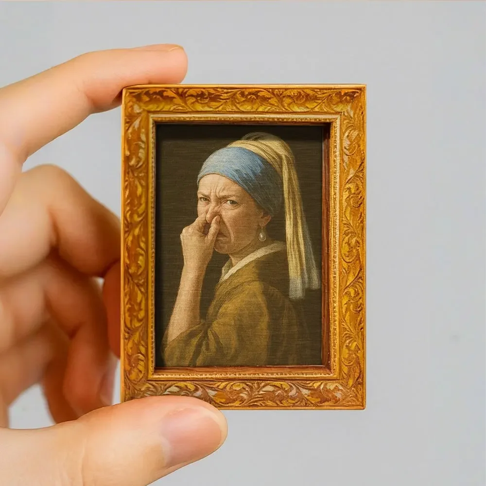1Pc Wooden Fridge Magnet Classic Famous Painting Girl with a Pearl Earring Mini Vintage Decor Ornament Full Back Magnet Kitchen Fridge Decoration Novelty Holiday Gift