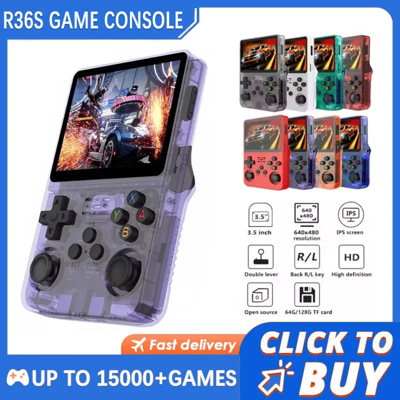 ARKOS System R36S Retro Handheld Video Game Console 3.5 Inch IPS Screen Classic Portable Pocket Video Player 128G Games Boy Gift