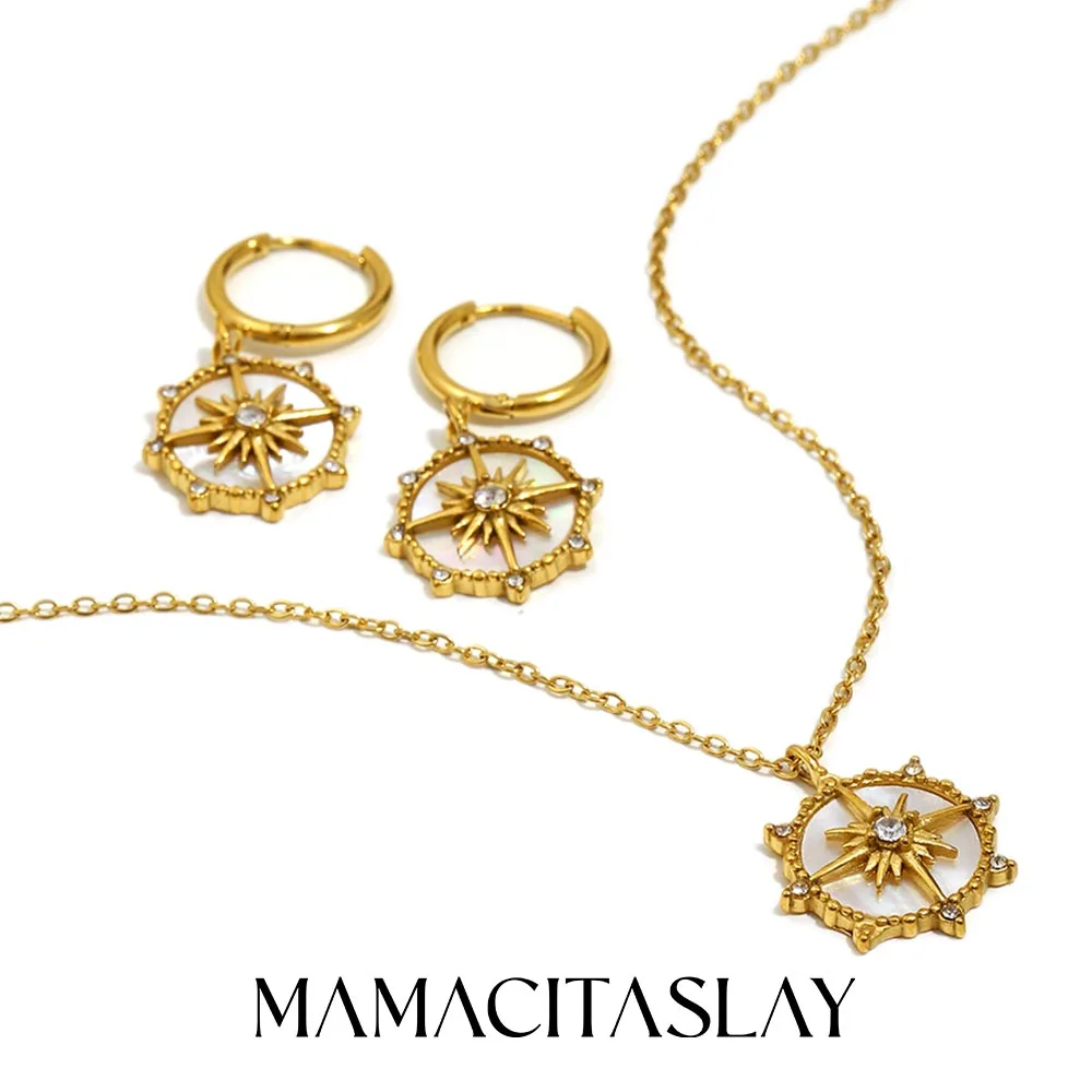 MamacitaSlay 316L Edelstahl Muschel Zirkon Stern Ohrringe Halskette 18K vergoldet Wasserdichtes Schmuckset Damen Einzigartiges Geschenk