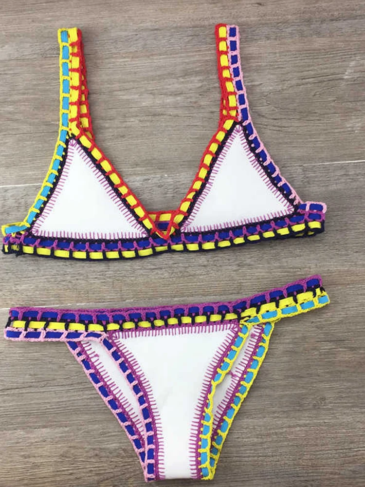 Costumi da bagno all'uncinetto per costumi da bagno femminili lavorati a maglia Costumi da bagno bikini in neoprene Costume da bagno stile Boho Costumi da bagno in due pezzi