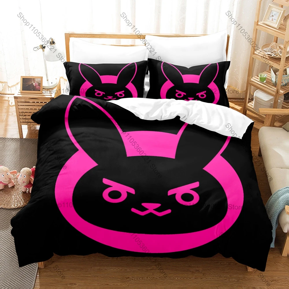 Cool Overwatch Dva Anime Hana Song Cartoon Pattern 3PCS Bedding Set Duvet Cover + 2 Pillowcases Microfiber Bed Linens Home Decor