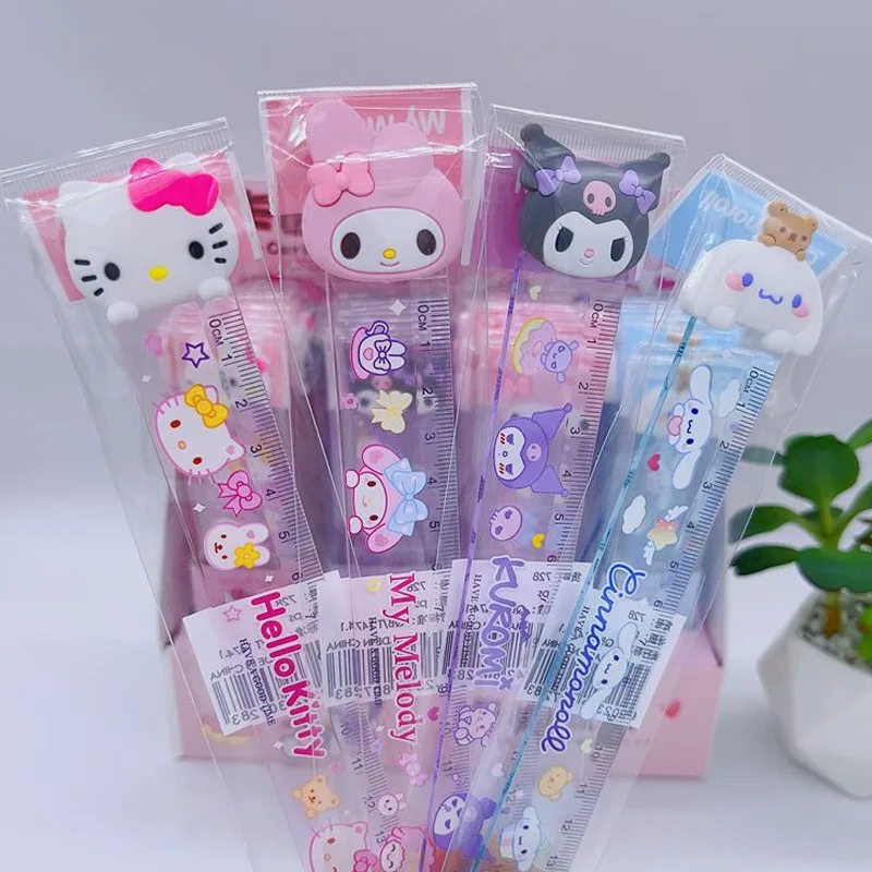 Sanrio Cute Stationery Ruler Cartoon Hello Kitty Kuromi My Melody Cinnamoroll 15cm Ruler Student School Office Supplies Kid Gift