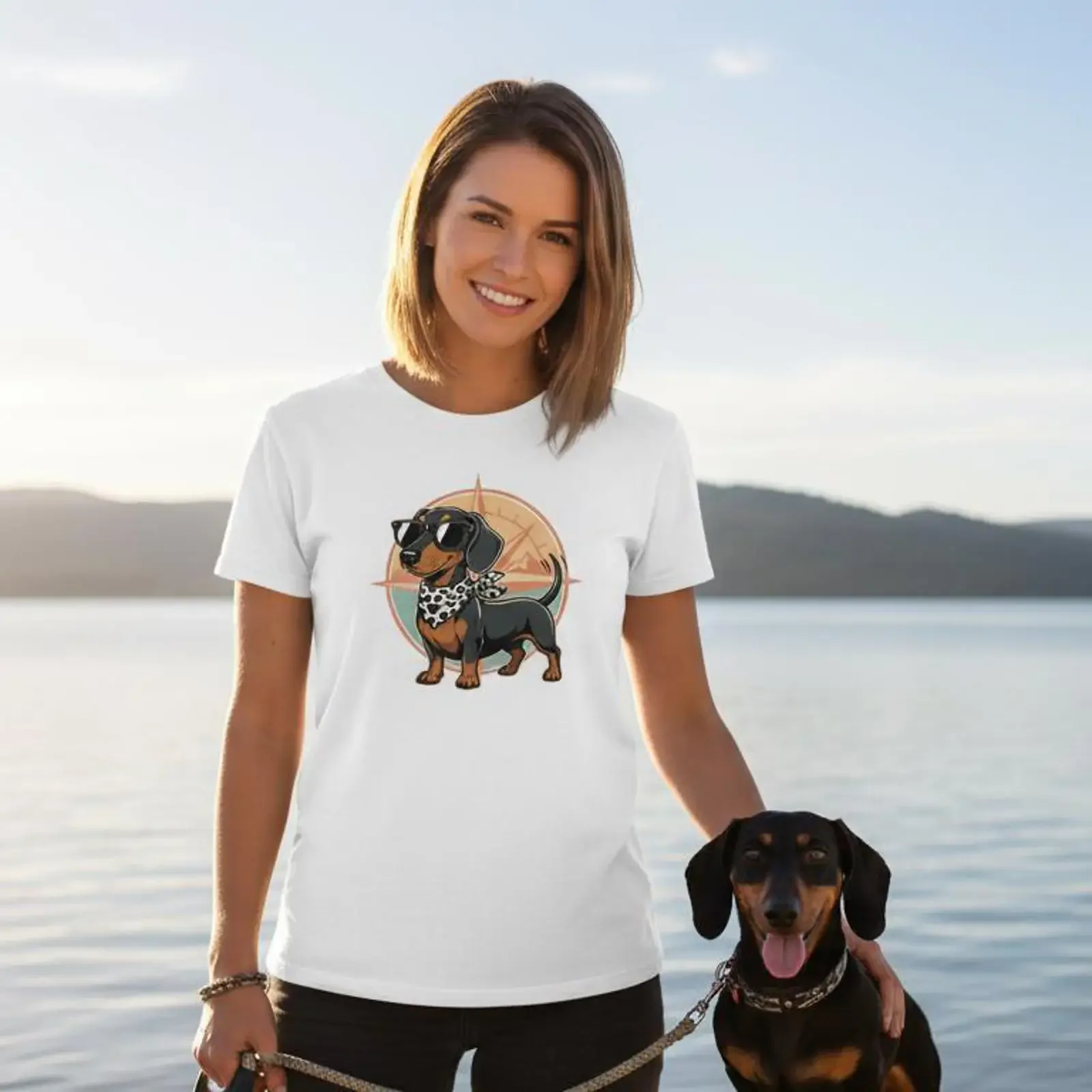 Women's Retro Cool Dachshund with Sunglasses T Shirt Casual Wiener Dog for Lovers vintage Washed Soft Unisex fashion graphic