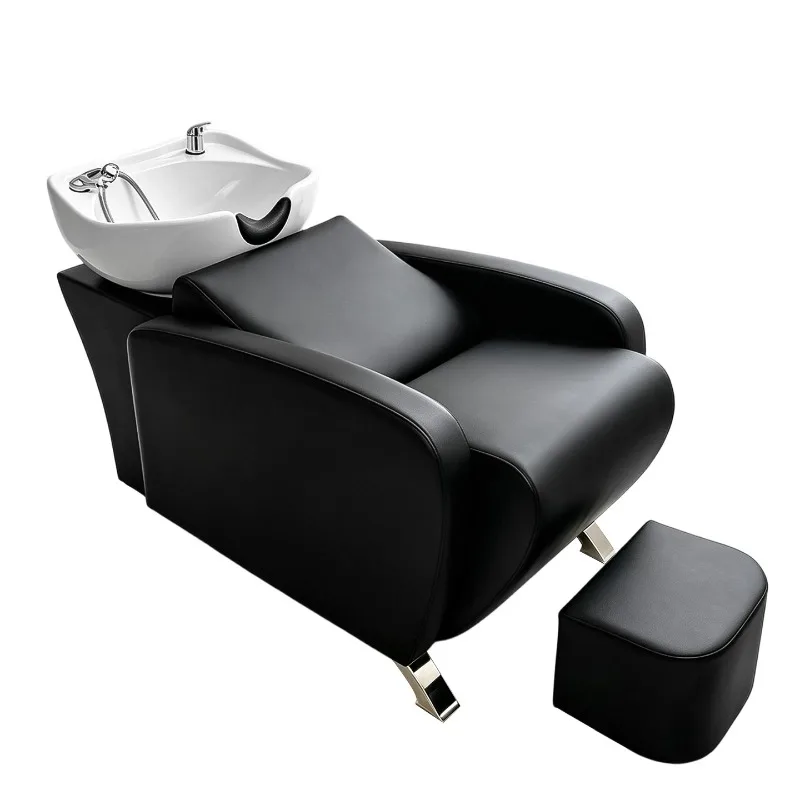 Fashionable Hairdresser Commercial Ceramic Basin Sponge Waterbed Simple Hair Salon Semi-Reclining Light Luxury Shampoo