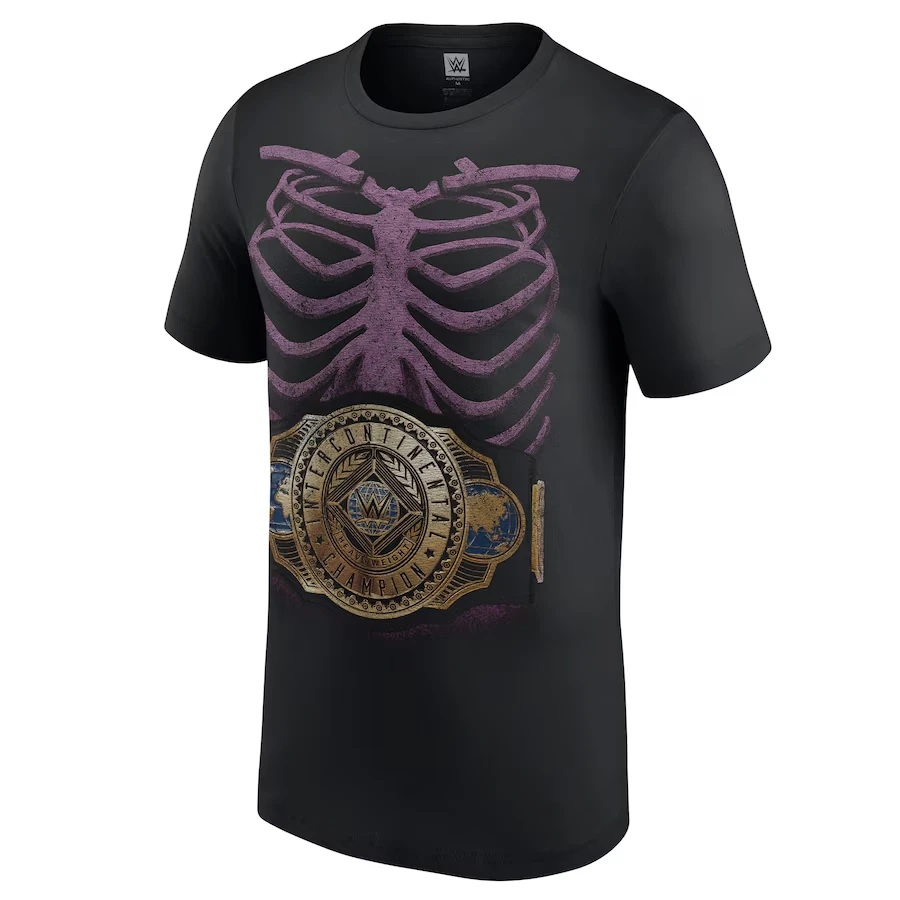 تي شيرت رجالي أسود Dominik Mysterio Rib Cage Champion تي شيرت كلاسيكي بسيط على الموضة فضفاض للتعرق مناسب للرياضات الخارجية