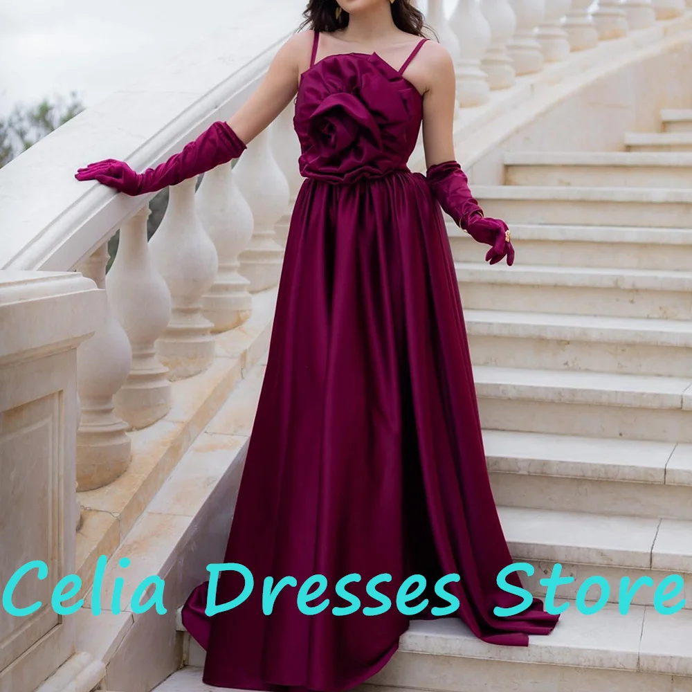 CustomizedFloor Length Straight Satin Sleeveless Spaghetti Straps Pleats Sweep Train Solid Color Evening Dress Special Occasion 