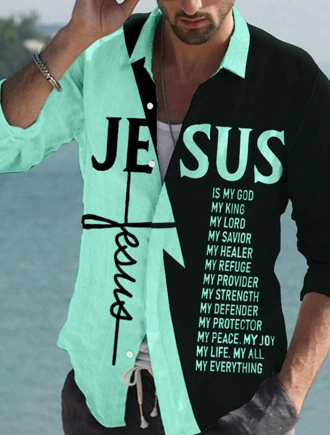 Men's Shirt Letter Graphic Prints Cross Jesus Turndown Outdoor Street Long Sleeve Print Clothing Fashion Streetwear Designer