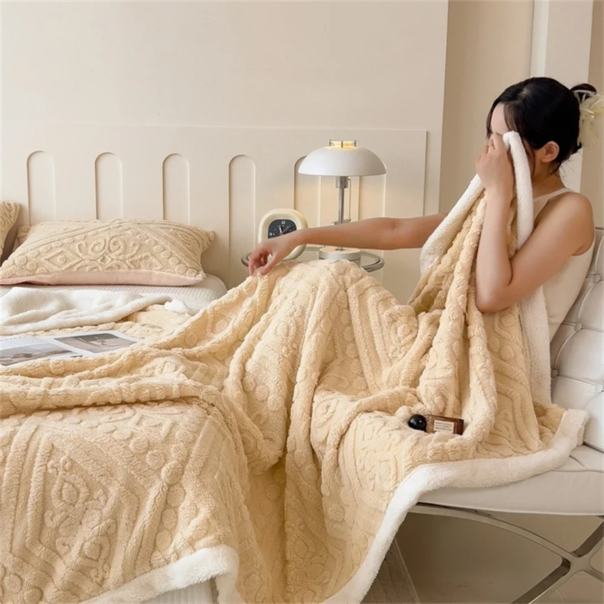 

5D Carved Sherpa Blanket Thicken Double Layer Throw Blanket Autumn Winter Warm Soft Quilt Coral Fleece Blankets for Bed Sofa Nap