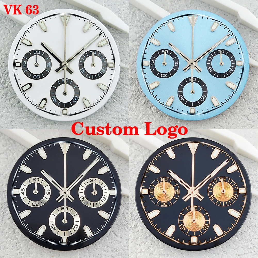 New VK63 No Logo Dial Customized Logo 29.5mm Panda DTN Dial, Suitable for VK63 Movement Green Night Light Watch Accessories