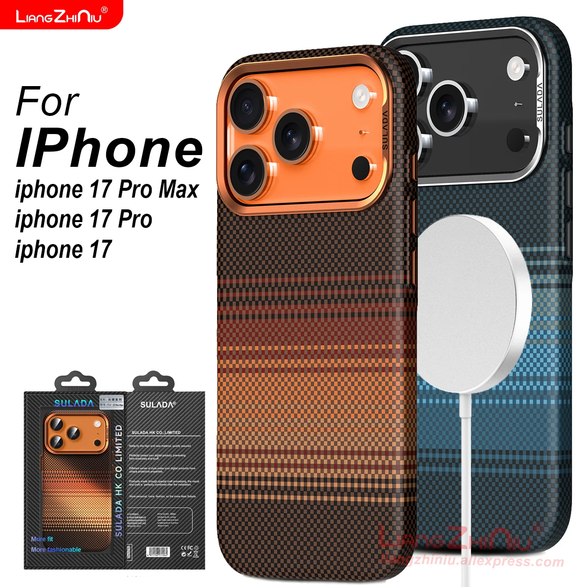 

Для Iphone 17 Pro Max/17 Pro/17 Магнитный чехол для телефона из углеродного волокна с рисунком Magsafe Kevlar Pattern Противоударный жесткий чехол для ПК