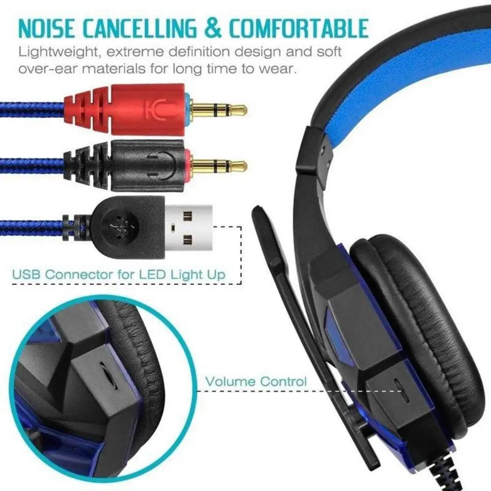 Professional Led Light Wired Gaming Headphones With Microphone For Computer PS5 Bass Stereo PC Gaming Headset Gifts