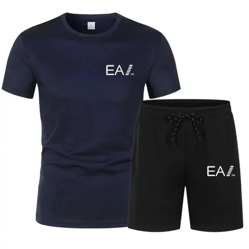 2024 summer sports suit men's fashion two-piece fitness running casual short-sleeved shorts