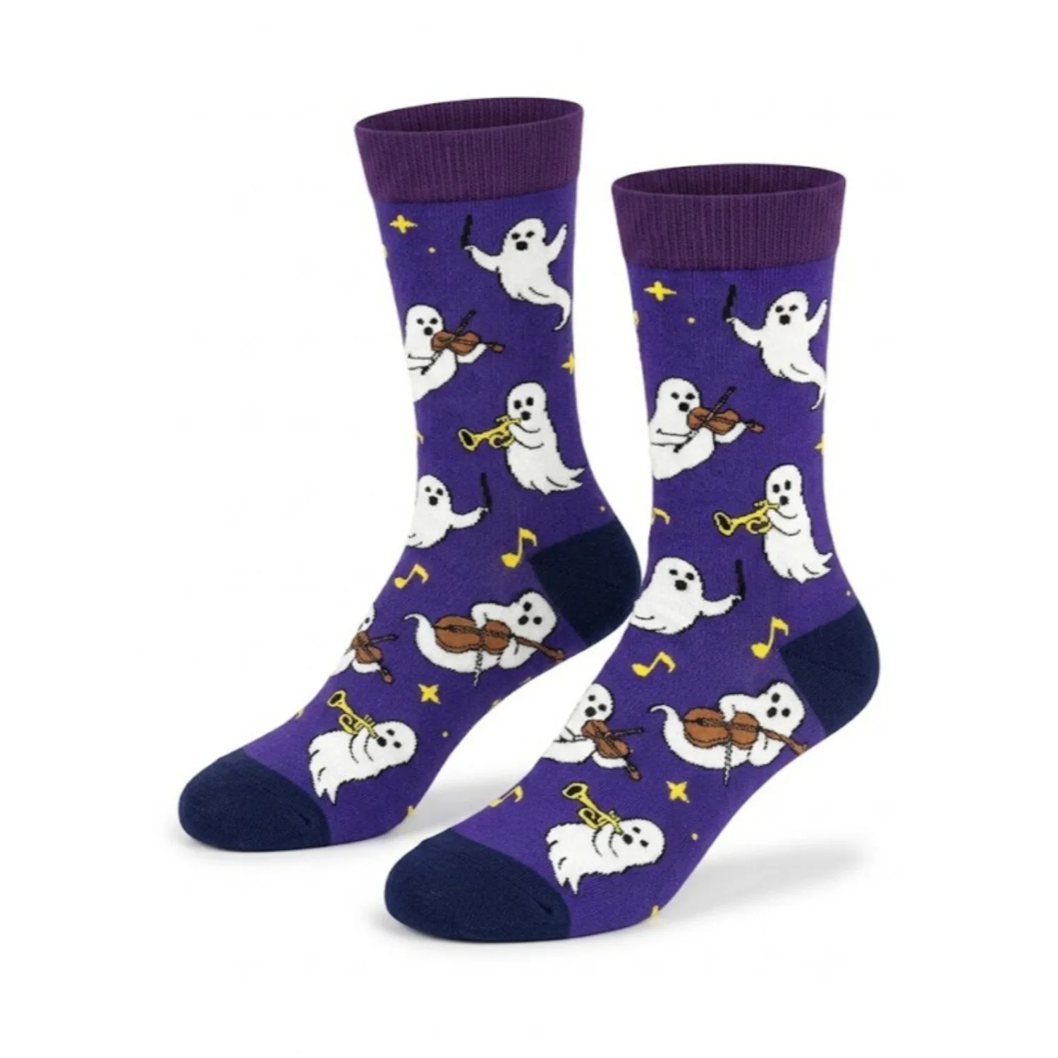 1/5 Pairs Halloween Ghost Music Crew Socks Women Men Funny Spooky Cartoon Mid Calf Socks Casual Autumn Winter Party Socks