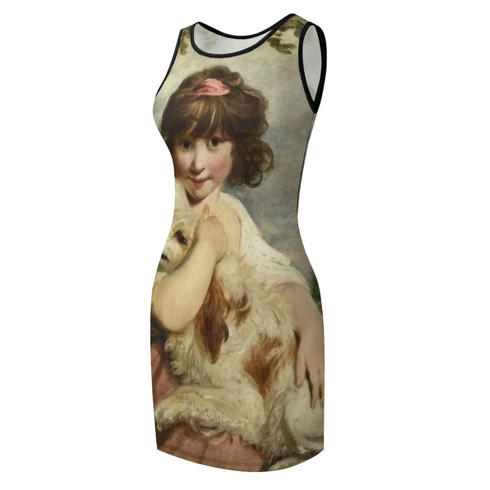 Joshua Reynolds – Ein junges Mädchen und ihr Hund. 1780 Ärmelloses Sommerkleid, Cocktailkleider, Partykleider für Damen