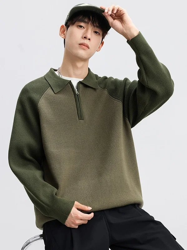 

Korean Sle f Zip Ne Color Blo Knitwear Casual Faion Men's Autumn Winter Sweater Overhead oulder Sve