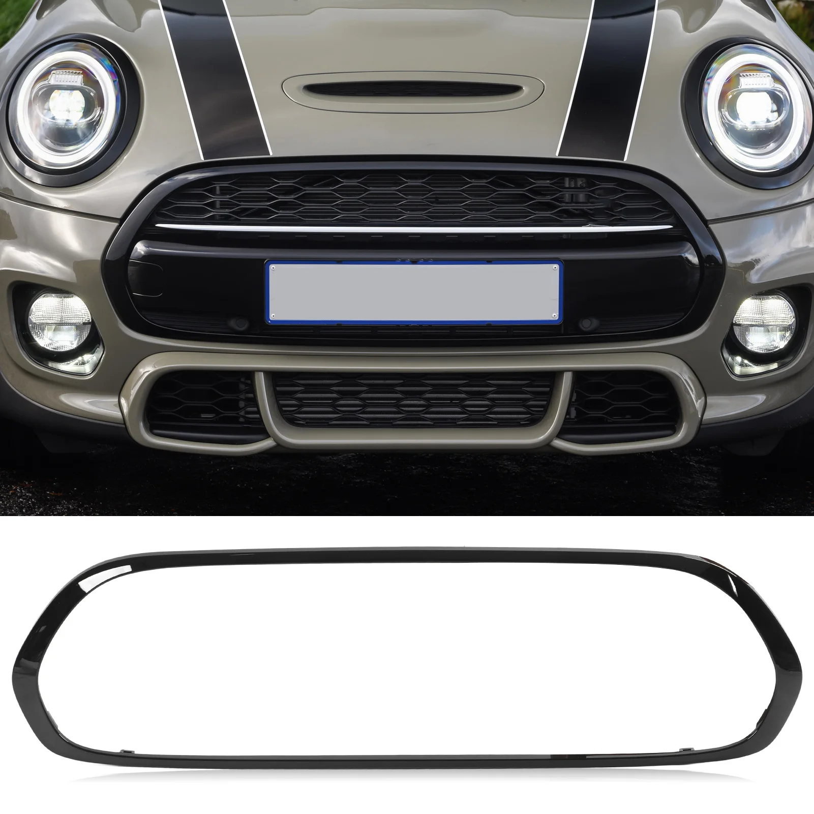 

51137449207 Grille Frame Trim Gloss Black Grille Surround Cover Trims Replacement for Mini F55 F56 F57 One Cooper S JCW 2014+