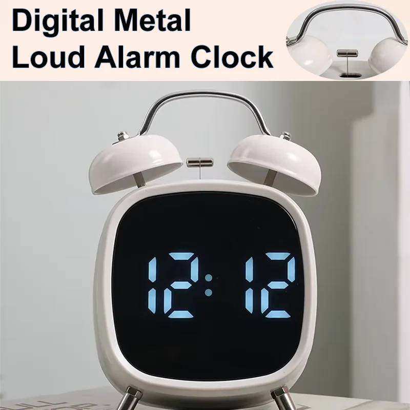 Creative Digital Alarm Clock High Volume Ring Bell Clock Snooze Function Night Mode 12/24H Children's Clock for Bedroom Decor