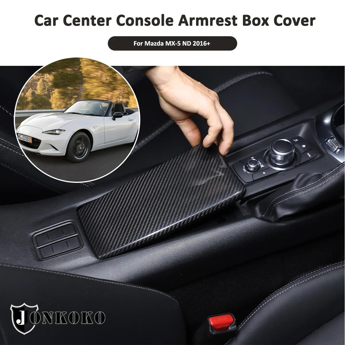 For 2016+ Mazda MX-5 center console armrest box cover, real carbon fiber 1-piece set, car armrest protective cover accessories