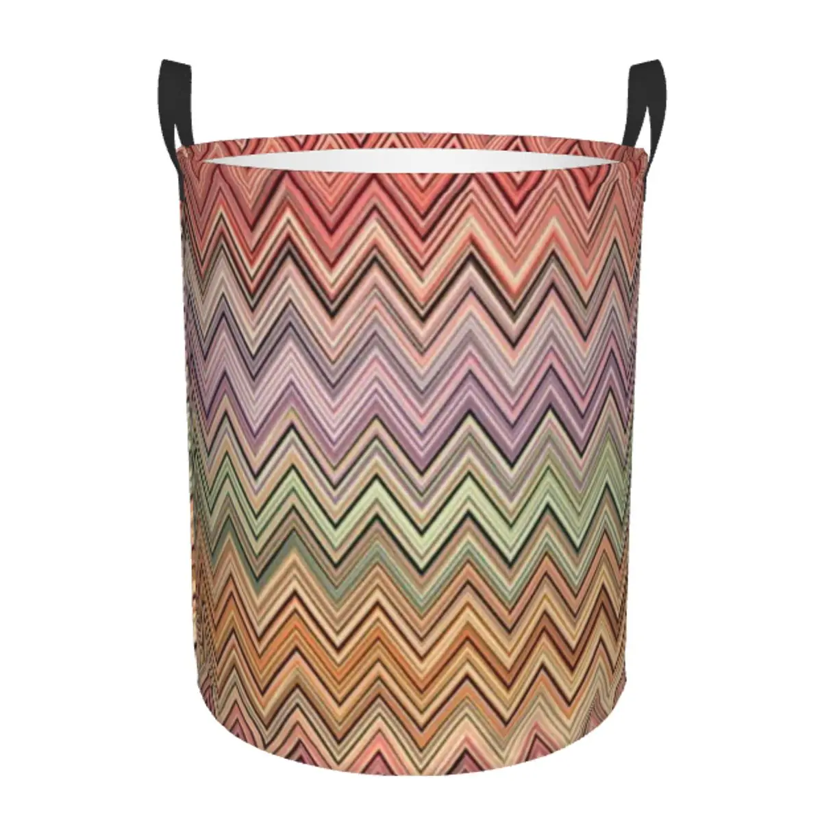 Custom Boho Contemporary Zig Zag Laundry Basket Collapsible Multicolor Modern Toy Clothes Hamper Storage Bin for Kids Nursery