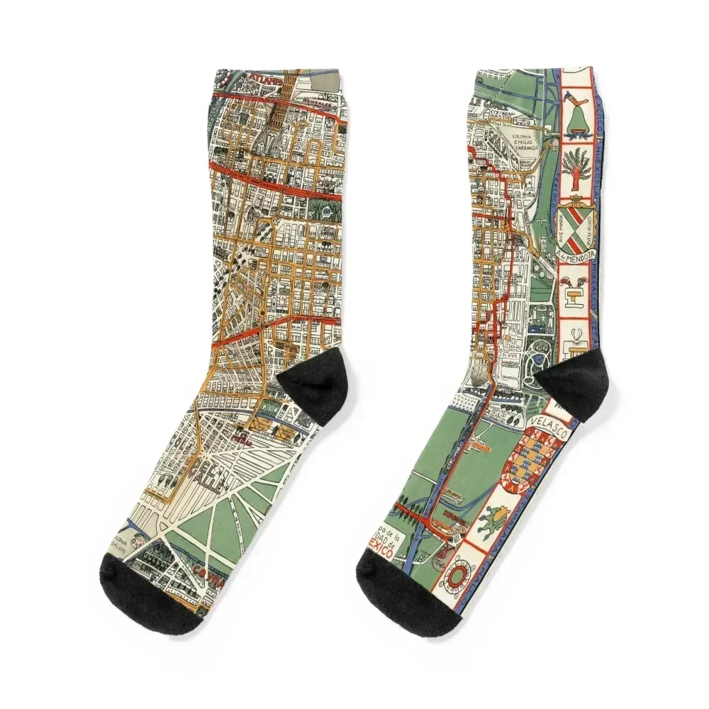 

1932 Vintage Map of Mexico City Socks Stockings compression sheer hiking set Men's Socks Women's