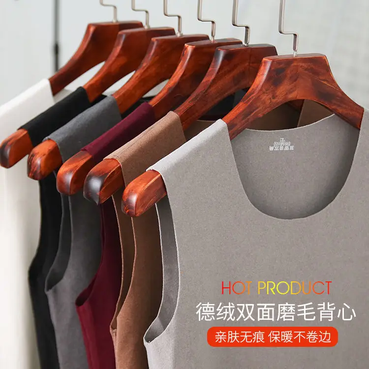2026 Men's seamless warm vest double-sided German velvet thick large size slim fit V-neck wide shoulder autumn winter thin vests