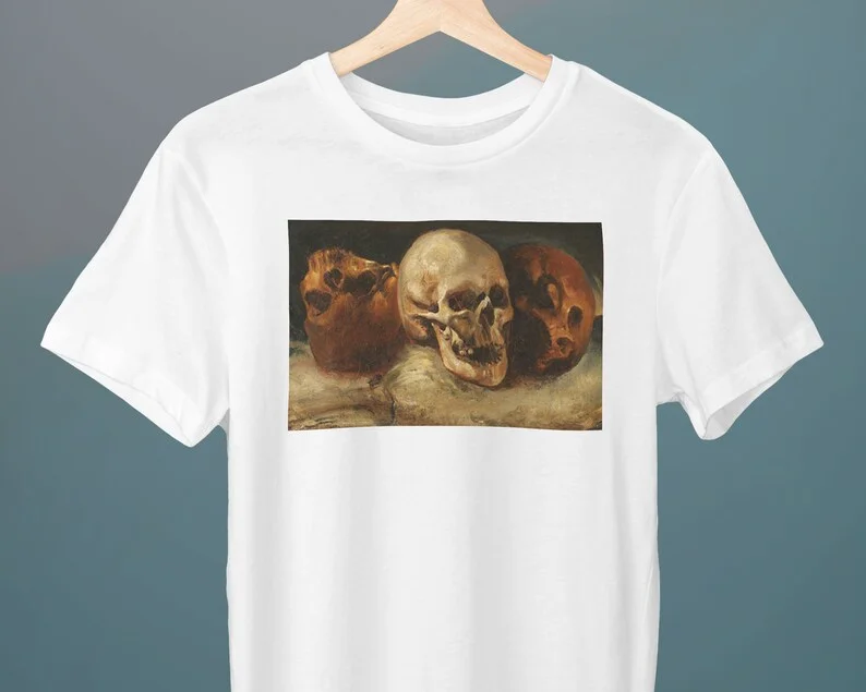 

Blue Water LThree Skeletons Theodore Jerrico Unisex T-shirt Halloween Realism Skeleton Art Gothic Horror T-shirt Tops