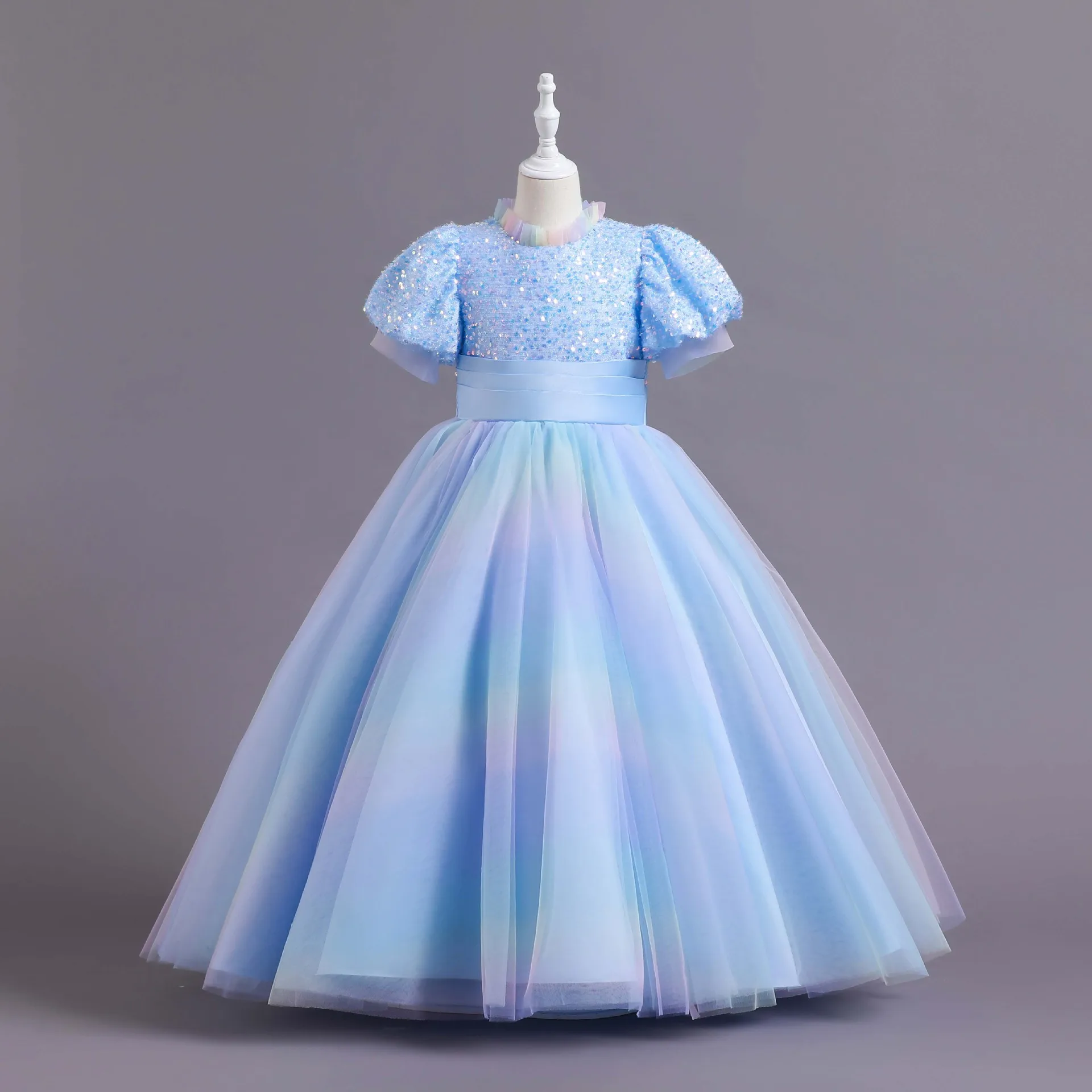 HETISO Princess Vintage Dress Tassel for 5-14T Girls Lantern Sleeve Long Gown Children's Prom Party Wedding Birthday Fashionable