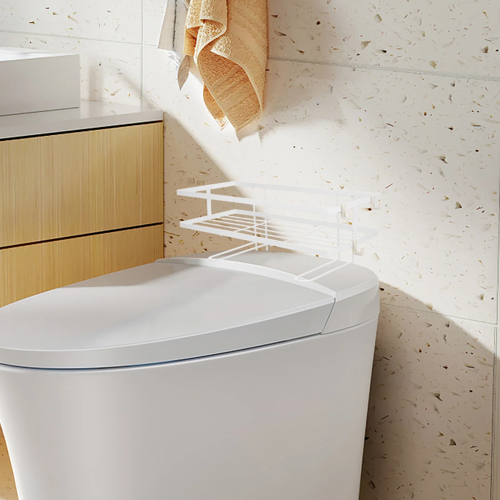 

Over The Toilet Storage Shelf - Large Capacity Bathroom Organizer with Tissue Holder - Space Saving Rack for Toiletries and