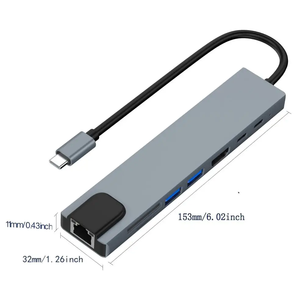 Type-C Docking Station with 4K HDMI, 100W PD, RJ45 Ethernet, SD TF Card Reader for MacBook iPad Laptop