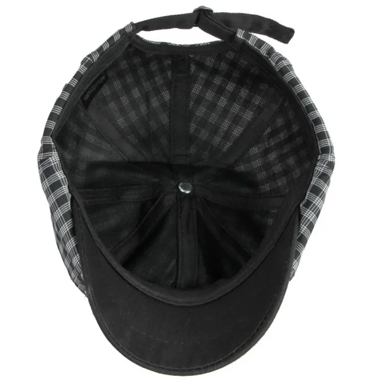 Lightweight Breathable Checkered Beret Octagonal Design Vintage Newsboy Cap Unisex Plaid Hat for Women Men Autumn Winter Street