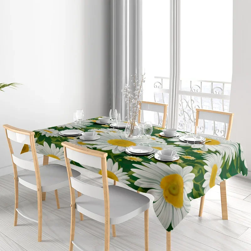 مفرش طاولة حديث مزين بالزهور لتزيين المطبخ وتناول الطعام، ديكور منزلي قابل للغسل، مجموعة نظارات متطابقة مع الأطباق الزرقاء #3