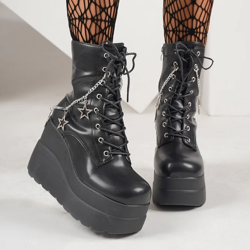 

2025 New Boots for Women Fashion Hot Sale Punk Goth Platform Heels Wedge Women's Boots Casual Goth Punk Size 42 Women's Shoes