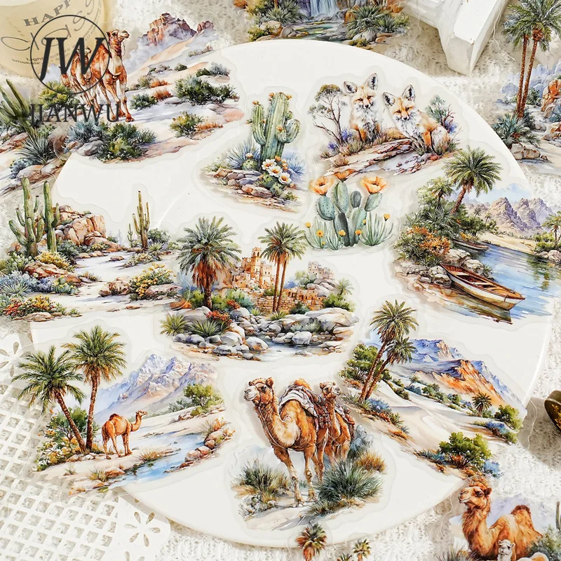 JIANWU Mountain and River in Art Series Vintage Forest Tree Landscape Material Collage PET Sticker Creative Journal Stationery