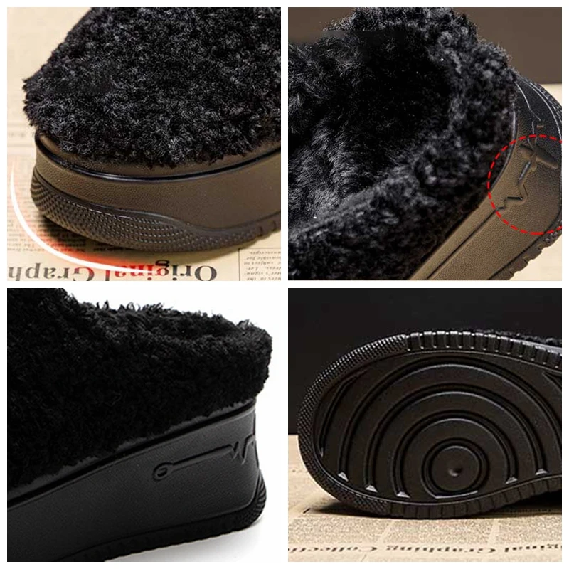 Fujin 7.5cm New Synthetic Leather Winter Plush Platform Wedge Women Fashion Slippers Warm Slides Women Lady Autumn Spring Shoes