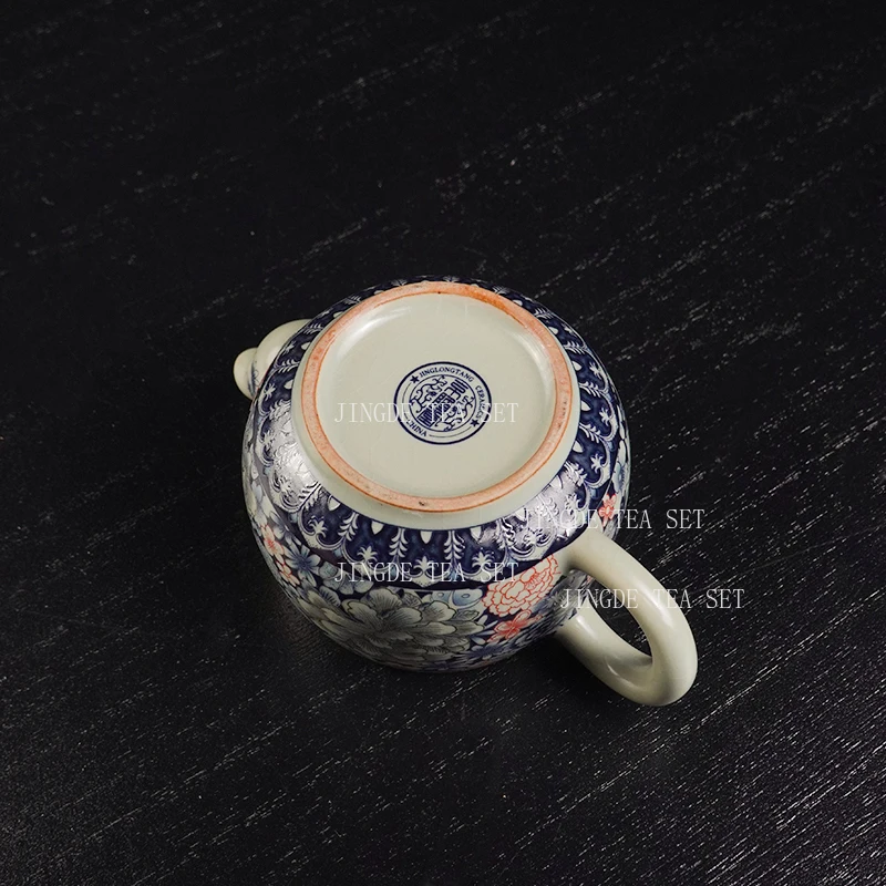Pinched Golden Peony Teapot Sky Blue Ru Kiln Opened Han Tile Pot Household Chinese Ceramic Teapot Enamel Kung Fu Tea Set view 3