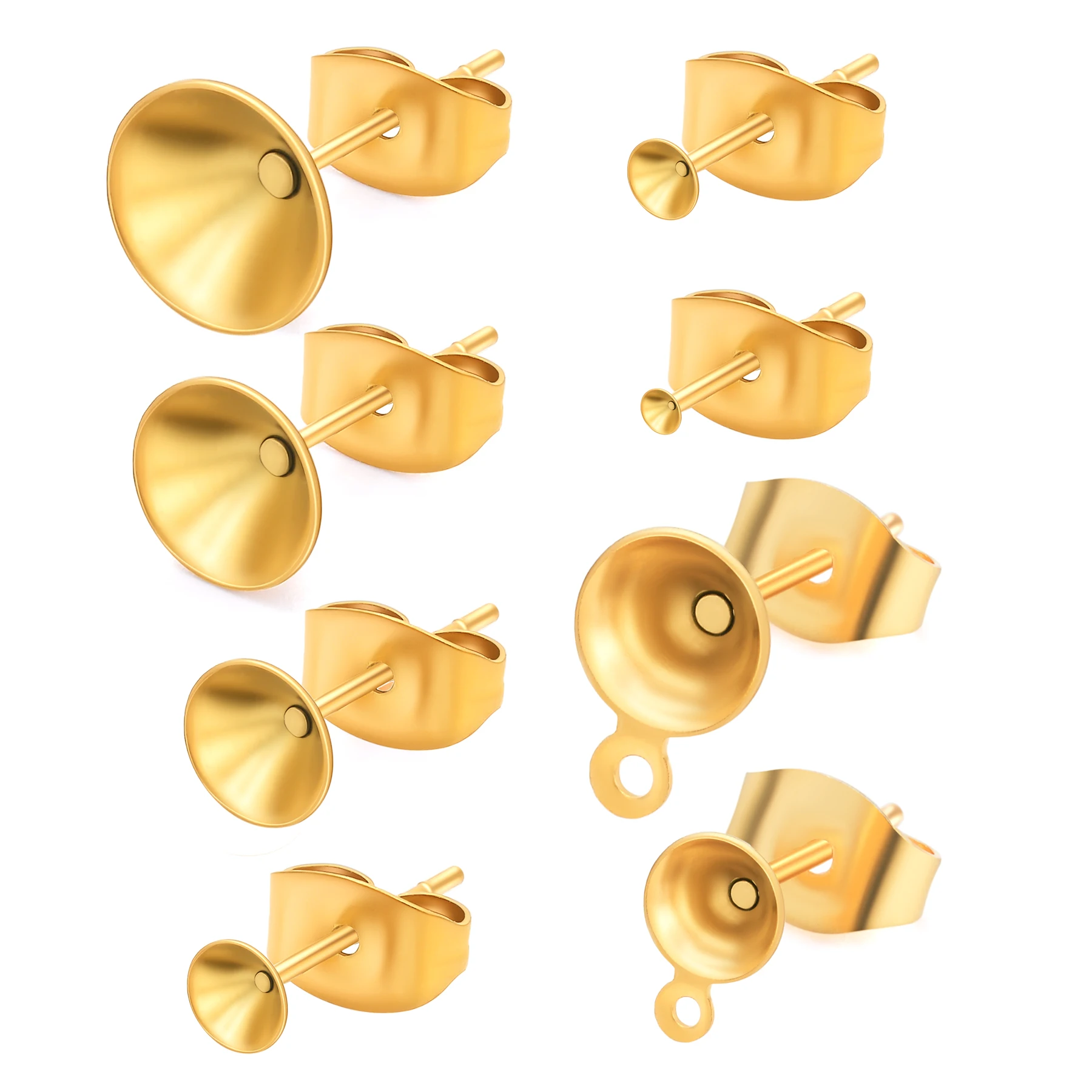 50 Stück/Los Edelstahl-Ohrringstifte, leere Ohrringfassungen, Ohrringverschlüsse, Cabochon-Basis, Schmuckzubehör für Ohrringe – Detail 1