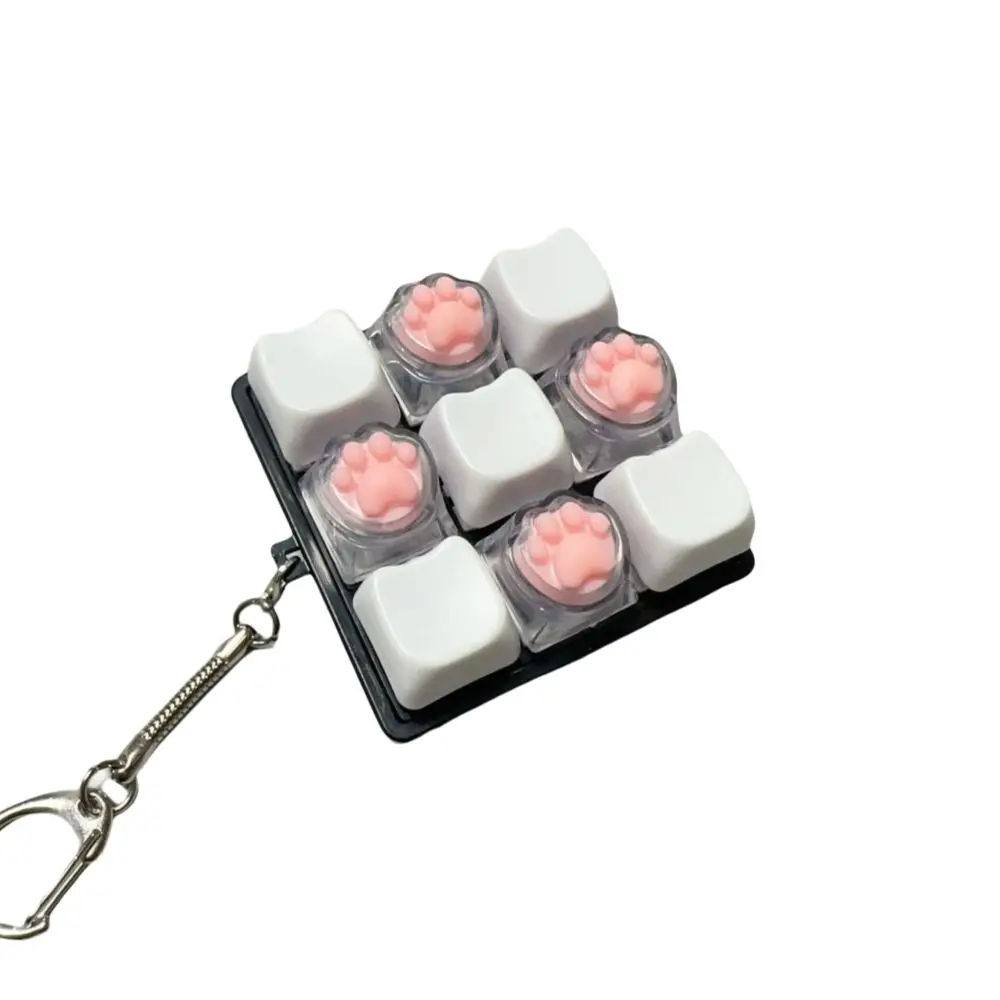 Portable 9Keys Fidget Keychain DIY Keyboard Keys Button Keyboard Cap Cat's Paw Shape Relief Stress Pinch Toy Adult Toy