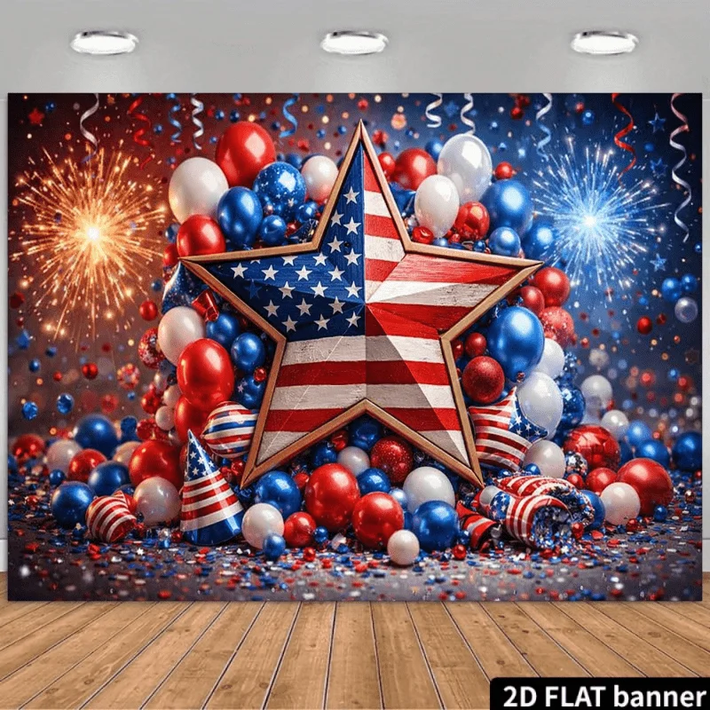 2D Flat 2D Flat July 4th Independence Day Themed Backdrop Featuring A U. S. Flag In The Center Surrounded By Red White And Blue