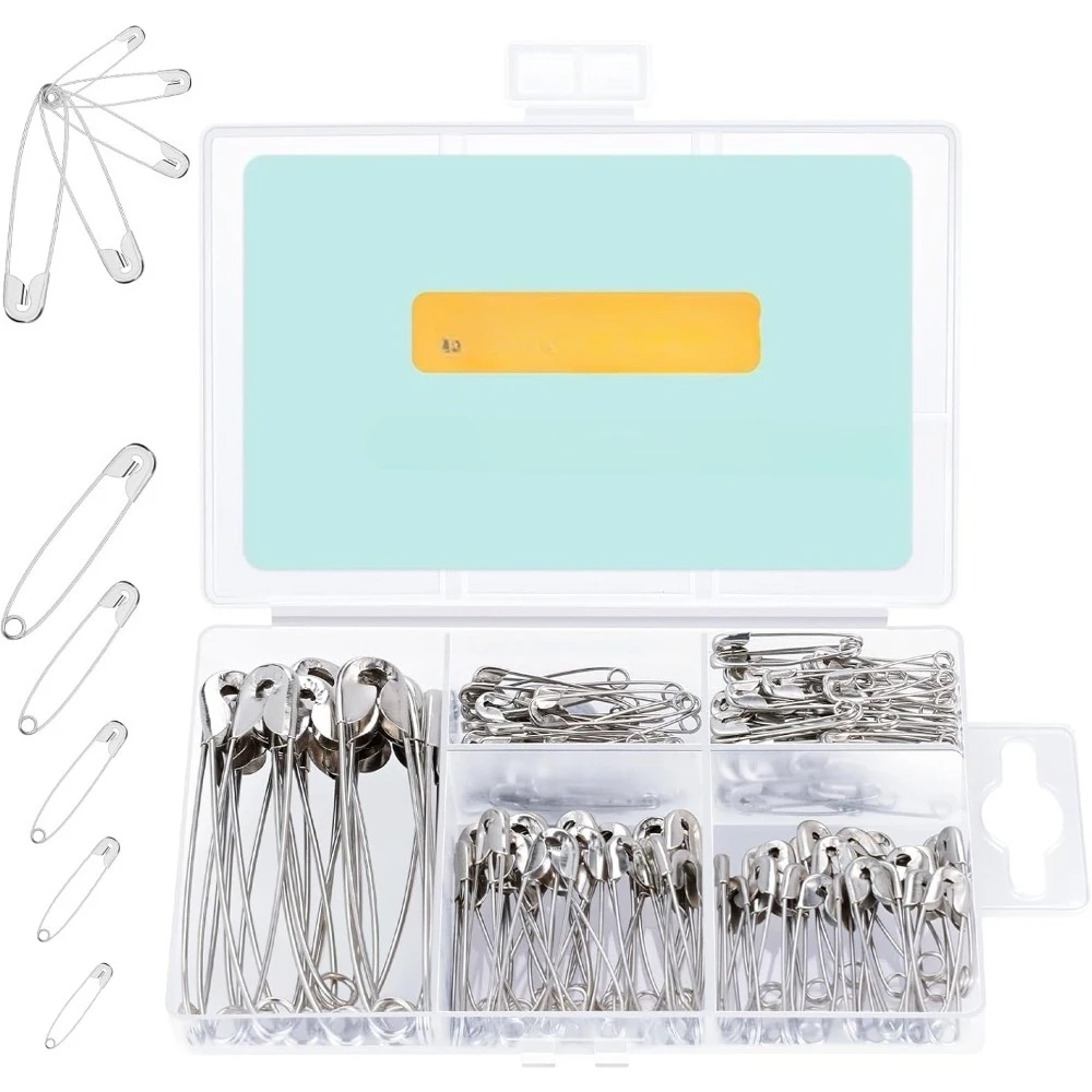 

US Shipping 160pcs Safety Pins Bulk Assorted Sizes Large Small Nickel Plated Steel for Sewing Crafts Art Supplies Silver