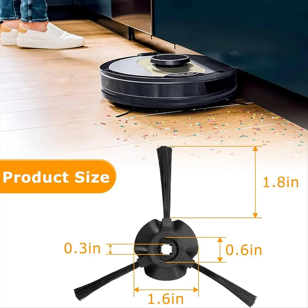 【A64E】 8 Pack Side Brushes Replacement for Matrix Robot Vacuum RV2310, RV2310AE, AV2310, AV2310AE, RV2300 Vacuum Cleaner